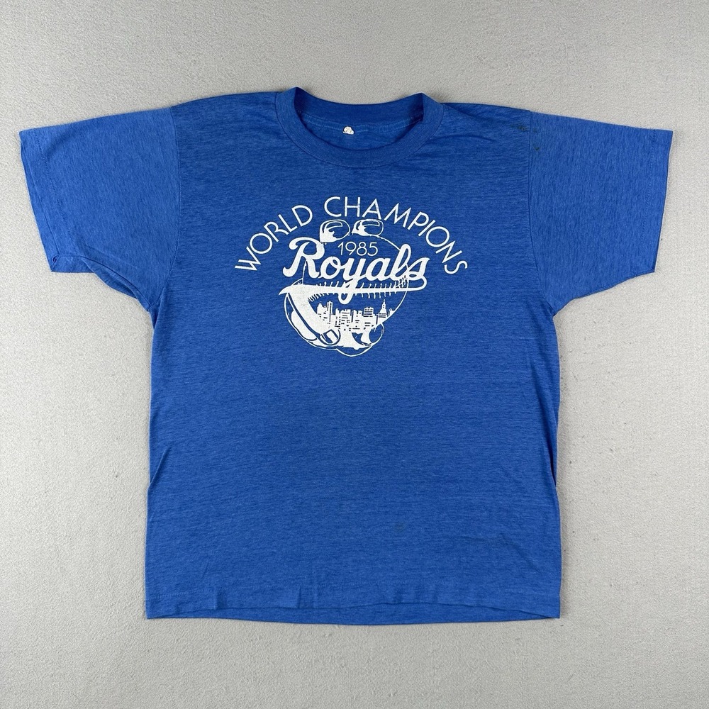 Vtg 1985 Kansas City Royals World Champions Shirt Medium Blue 80s World Series